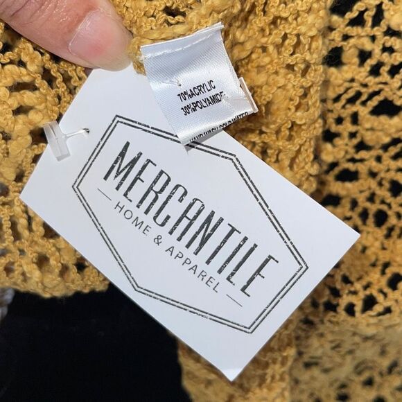 Mercantile Women's Crochet Open Poncho Sweater Cowl Neck‎ Yellow One Size NWT - Picture 4 of 5